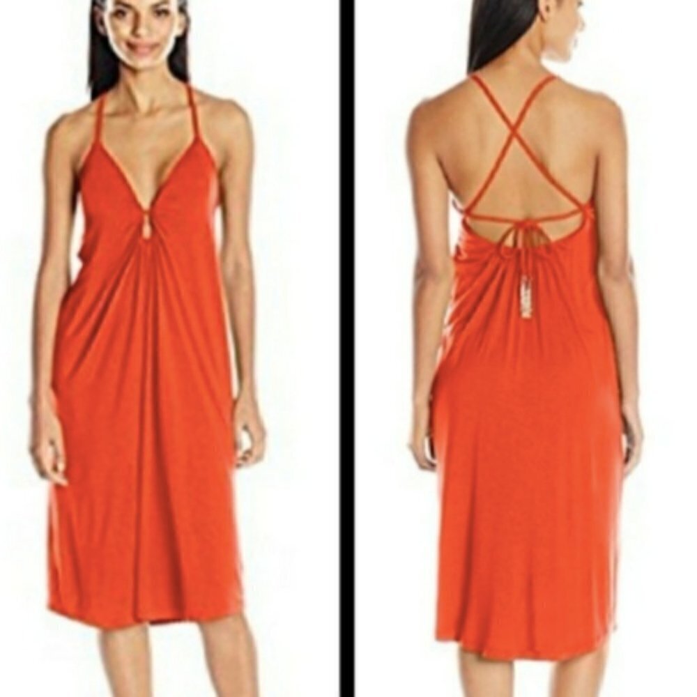 Trina Turk Gypsy Halter Jersey Midi Dress in Orange sz S